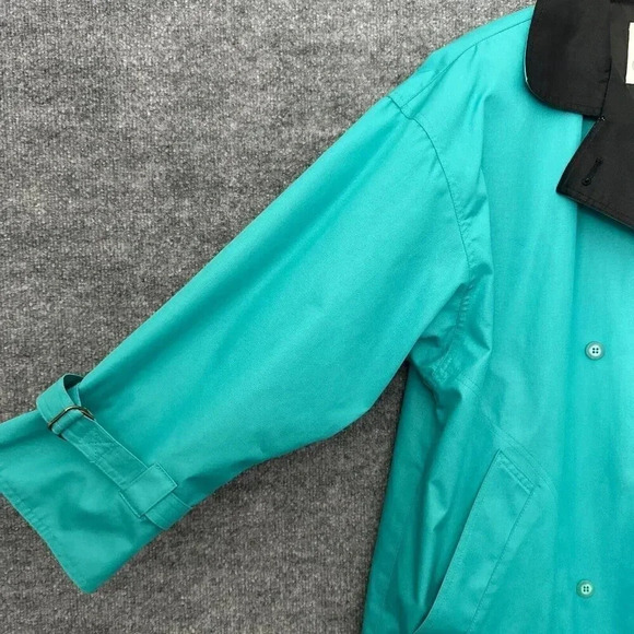 Vintage London Fog Trench Coat Womens L / 14 Teal Bold Double Breasted Jacket - Picture 7 of 16